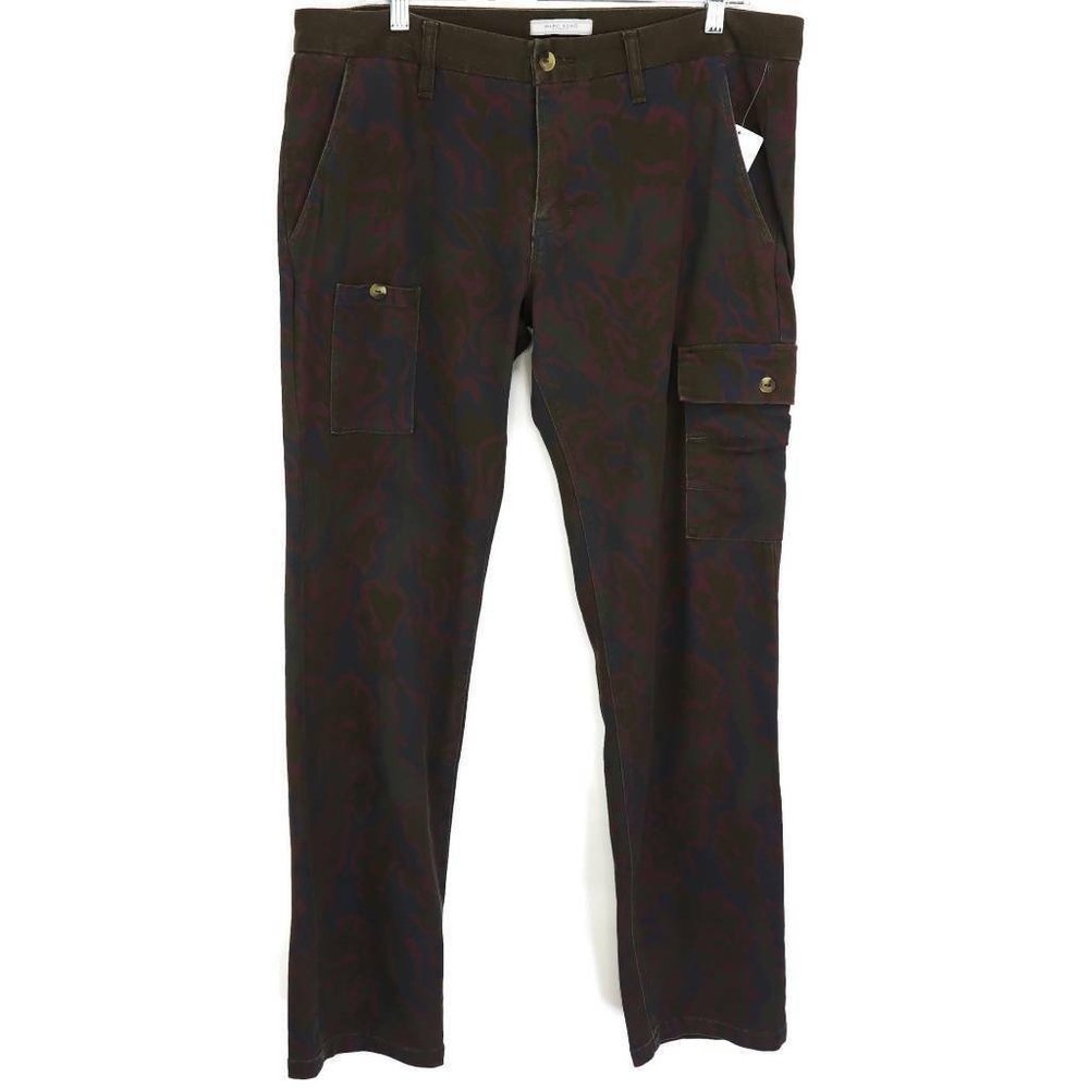 Marc Ecko Mens Cargo Pants Green Wine Glen Check Camouflage Stretch 34 X 32 New
